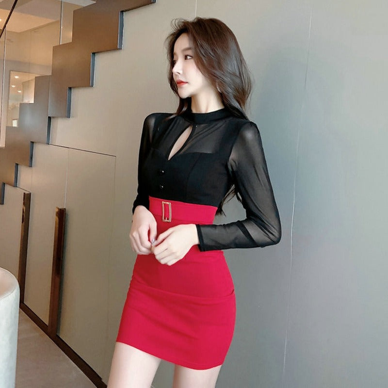 Women Maxi Dress Autumn Winter Sexy Hollow Sheath Long Sleeve Dress
