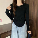 Women Knitwear Autumn and Winter Tassel round Neck Sweater Slim Top
