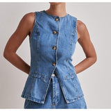 Women's pants: spring/summer amazon independent store fashion sleeveless cinched waist high-waisted loose denim shorts set (us/eu style)