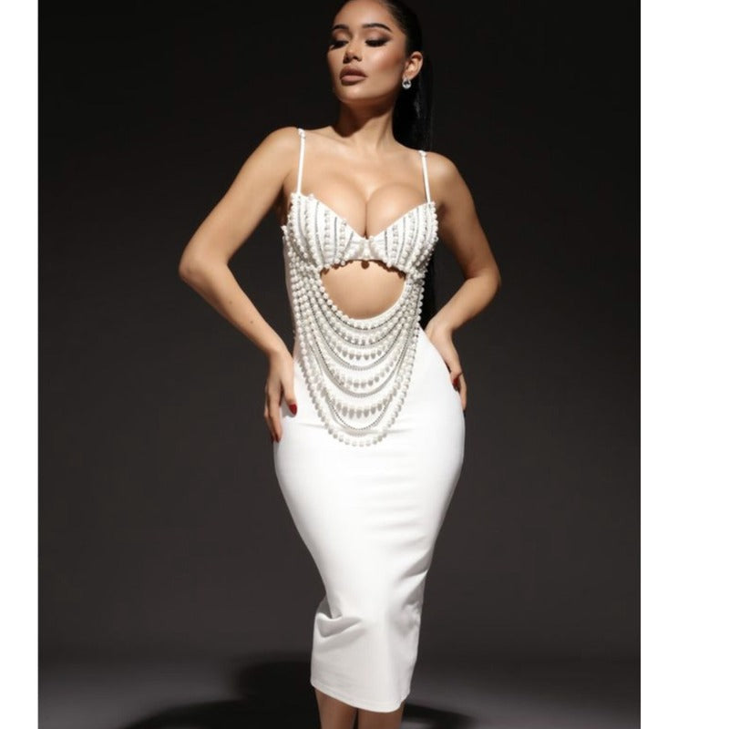 Women Dresses Bandage Dress Sexy Summer Hollow-out Camisole Banquet Party Dress Skirt (Ont0408)