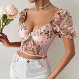 Women Party Tops Halter Perspective Butterfly Embroidered Suspender Mesh Vest