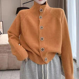 Women Knitwear Autumn and Winter Turtleneck Button Sweater Loose Knitted Cardigan