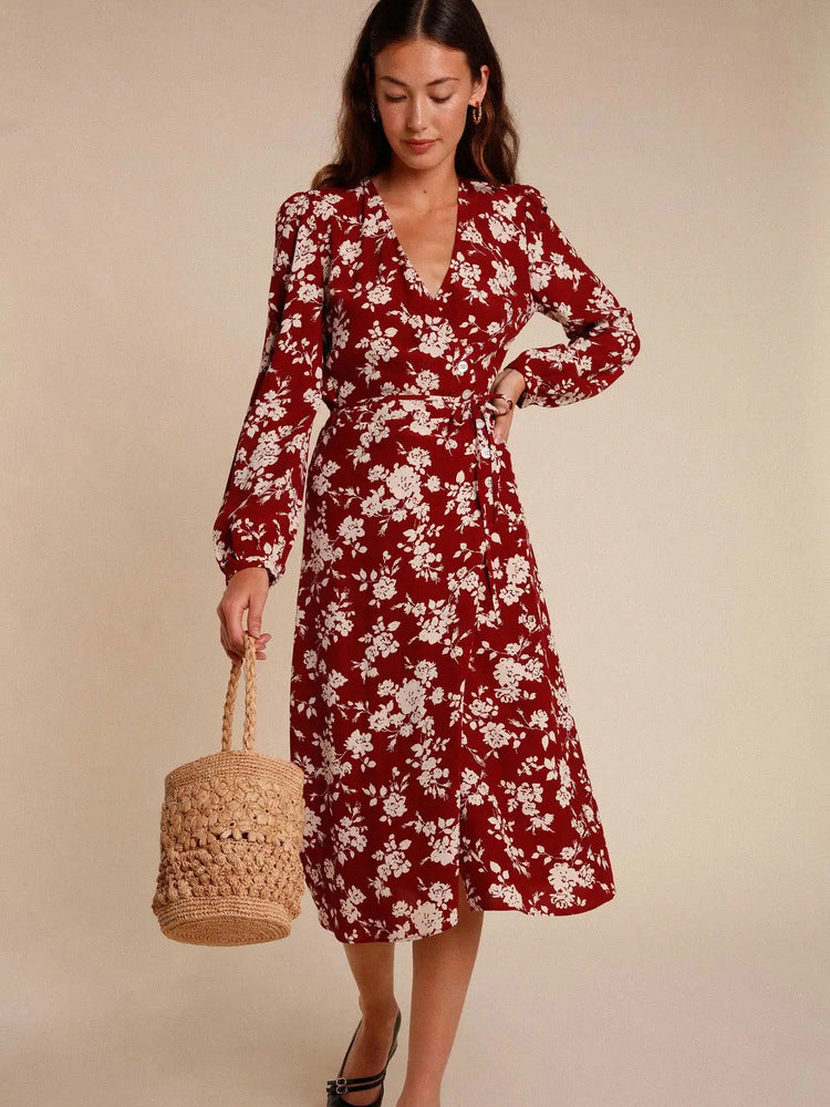 Robe Bridgerton V-neck Long Sleeve Mid-Length Dress