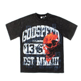 Hip-hop t shirts american flame skull number one high street casualloose washed retro distressed short-sleeved t-shirt tee