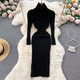 Women Maxi Dress Spring and Autumn Sexy Turtleneck Slim Fit Sheath Dress