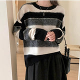 Women Knitwear Autumn and Winter Striped round Neck Sweater Loose Sweater