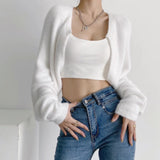 Women Sweater Knitwear Sexy Short Navel Knitted Top High Waist Loose Plush Cardigan Coat