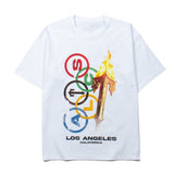 Hip-hop t-shirts american golden torch printing loose short sleeve t-shirt couple ins high street summer tops trendy