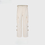 MIJKO Men's Vintage Pants MIJKO Men's Women's Functional Buckle Trousers Straight High Street Casual Pants