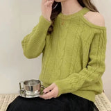 Women Knitwear Fall/Winter Hollow out Shoulder-Baring Knitwear Loose Sweater