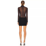Women Dresses Bandage Dress Mesh Long Sleeve Turtleneck Tight Dress (Ont0408)