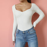 Women Sweater Knitwear Texture Jumpsuit Autumn and Winter Square Collar Knitted Top Bottoming Shirt