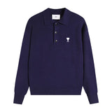 Ami araunriflove polo collar lapel fall and winterknitting shirt wool sweater long sleevesembroider couple