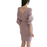 Women Maxi Dress Autumn and Winter V-neck Bat Sleeve Knitted Dress