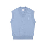 Ami heart jacquard v-neck knit vest - women's fall/winter loose fit outerwear - versatile sweater vest - blue/pink (couple's style)