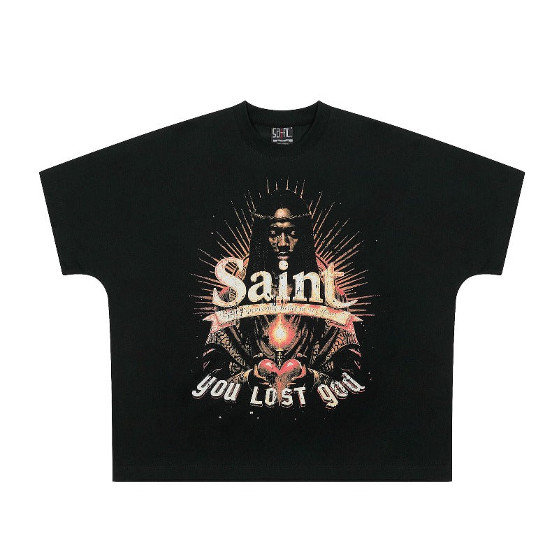 saint m t shirts s.m character heart pattern crew neck pullover short sleeve one-piece