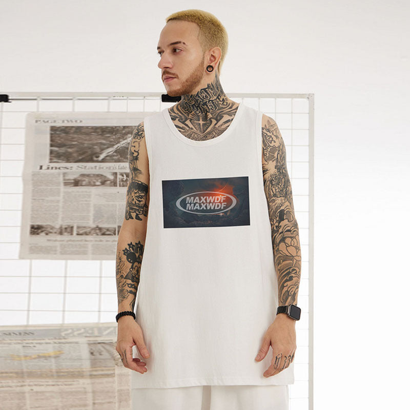 Men Vest Sports Sleeveless T-shirt Men's Oversize Loose Basketball Vest