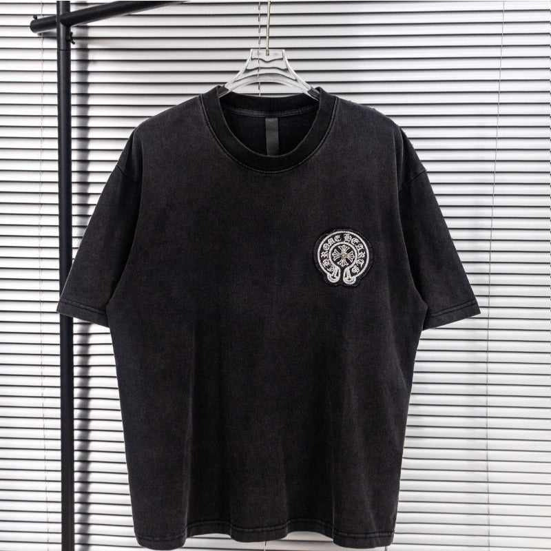 Ch hip-hop t shirts summerchretrocasual short-sleeved sanskrit cross horseshoe high street trendyeasiest for match