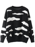Women Sweater Knitwear Loose Sweater Women's Autumn Cloud Printed Long-Sleeved Sweater Top