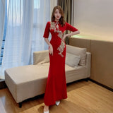 Women Maxi Dress Spring and Autumn Stand Collar Hip-Wrapped Dress Dress