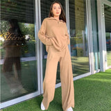 Ladies Leisure Knitwear Polo Collar Sweater Suit Casual Knitted Two-Piece