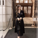 Women Maxi Dress Autumn and Winter Long Woolen Skirt V-neck Knitted Dress