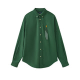 Vintage casual embroidered spur lapel shirt - pink cotton oxford long sleeve top - e-commerce wholesale supply