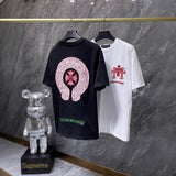 Ch hip-hop t-shirts - couple's ch horseshoe cross 3d appliqué embroidered short sleeve american style loose fit casual trendy tee