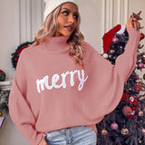 Women Knitted Sweater Christmas Turtleneck Sweater Loose Chic Sweater Top