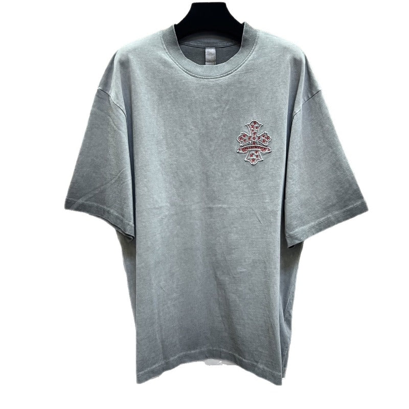 Ch hip-hop t shirts ch short-sleeved sanskrit cross patch embroiderloosecasual american heavy weight