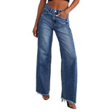 Women's pants - cross-border amazon, independent website, foreign trade women's denim jeans - washed denim wide leg pants