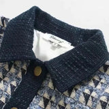 Women Jacket Autumn and Winter Loose Short Woolen Diamond Contrast Color Jacket