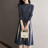 Women Knitwear Spring and Autumn Long Lace-up Sweater Slim Knit Dress