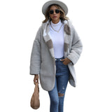 Women Trench Coat Casual Plush Women's Hooded Regular Long Sleeve Loose Plaid Puff Coat