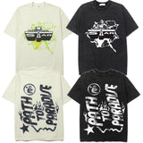 Hip-hop t shirts american retro washed and distressed loosecasual short-sleeved t-shirt half-sleeved trendy tee