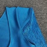 Women Evening Dress Tassel Dress Sexy Tight Hollow out Bandage Gown