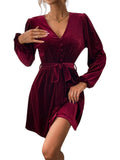 Women Dress Autumn and Winter V-neck Velvet Sexy Dress