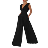 Women's pants: european and american fashionable summer slim-fit jumpsuit, high-waisted, slimming, straight-leg wide-leg pants for women
