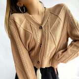 Women Sweater Knitwear Spring Retro Twist V-neck Single Breasted Knitted Cardigan