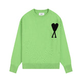 Ami araunrif big heart jacquard heavyweight crew neck fall/winter knit sweater wool cardigan - perfect for couples & wedding photos