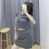 Women Sweater Knitwear Retro V-neck High Waist Exposed Navel Knitted T-shirt Sheath Skirt Suit