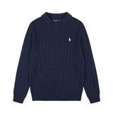 Rl ralph lauren pony warm women's autumn/winter cable knit polo collar sweater - wool blend, couple's casual loose knit top