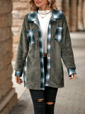 Women Trench Coat Autumn and Winter Single-Breasted Lapel Mid-Length Plaid Plush Coat