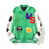Saint m t jackets s.m character & letter graphic baseball jacket