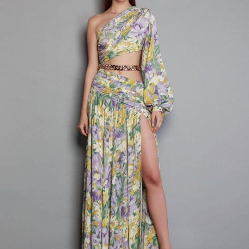 Women Dresses Summer Sexy One-Shoulder Long Sleeve Floral Dress Dress (Zns0409)