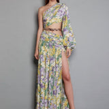 Women Dresses Summer Sexy One-Shoulder Long Sleeve Floral Dress Dress (Zns0409)