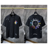 Ch hip-hop t shirts high version ch horseshoe color sanskrit cross washed and worn loosecasualpure cotton american heavy weight