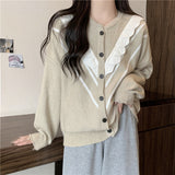 Women Knitwear Autumn Winter Retro Wooden Sweater Coat Loose Knitted Cardigan