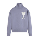 Ami high collar knitting shirt fall and winterlong sleevesloose big heart jacquardtopspulloversweaterwool couple