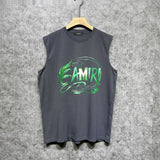 Amiri tank top green leaf letterprinting
